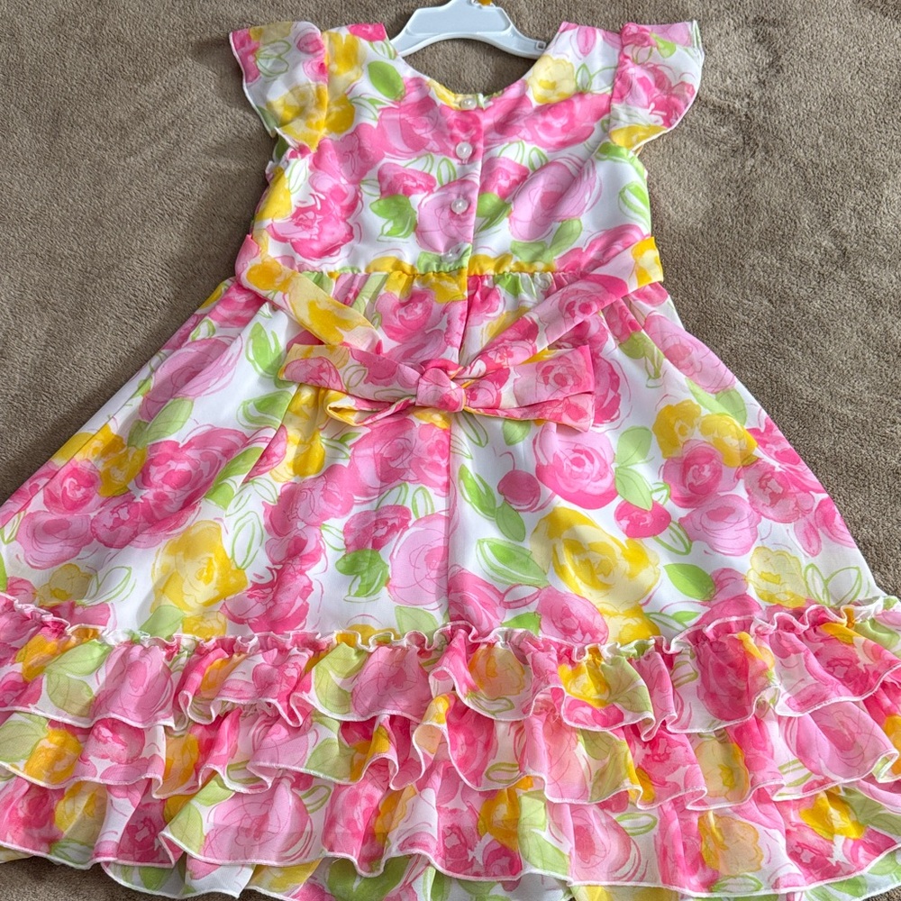 Jona Michelle Spring Floral Ruffle Dress with Flower Accent - Size 6 Girls - Picture 10 of 15